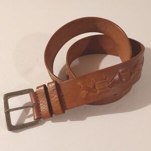 Buckle- Unisex Light Brown Leather Belt Cross Stitch X Vintage Unique Mod Trend